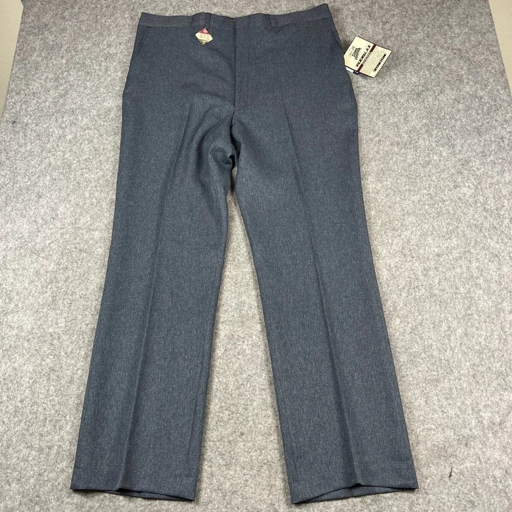 Vintage Sears Roebuck Flexslax Blue Grey Woven Stretch Slacks Mens 40x32 NOS